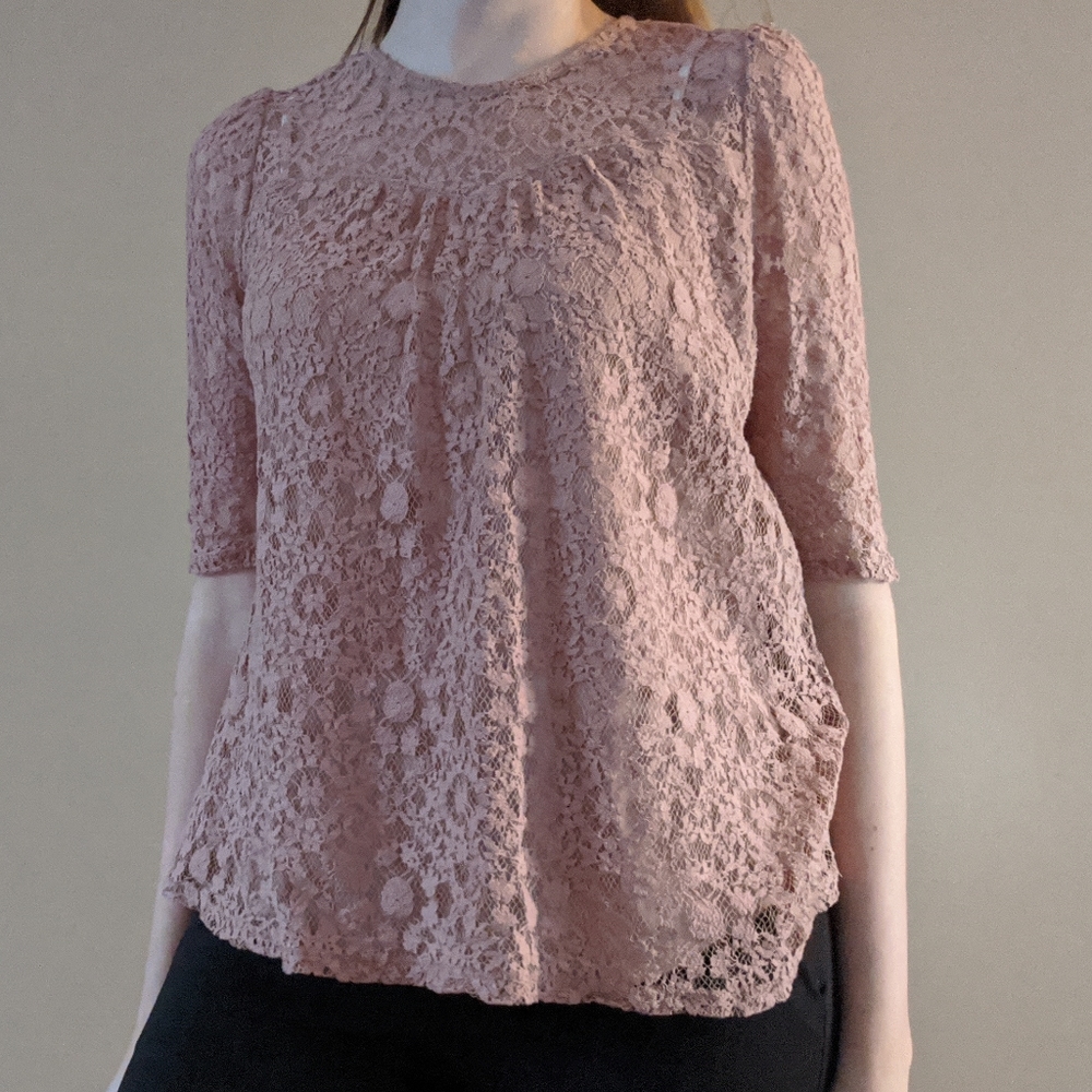 Monteau pink lace 1/2 sleeve blouse-